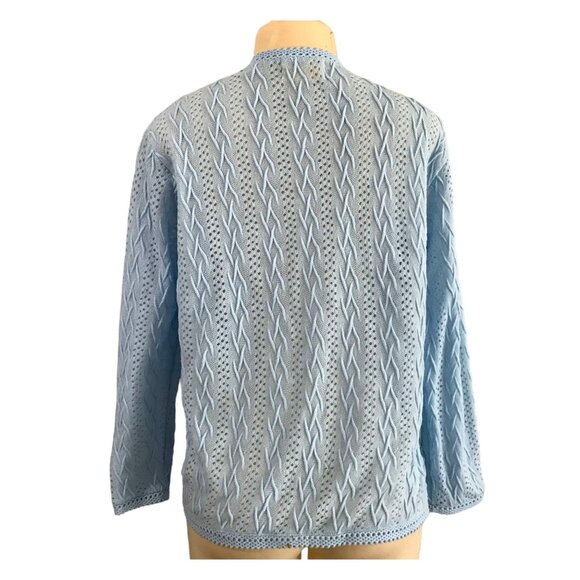Vintage Millay Cardigan Sweater Light Blue retro 70s long sleeve cardigan sz L - Picture 5 of 9